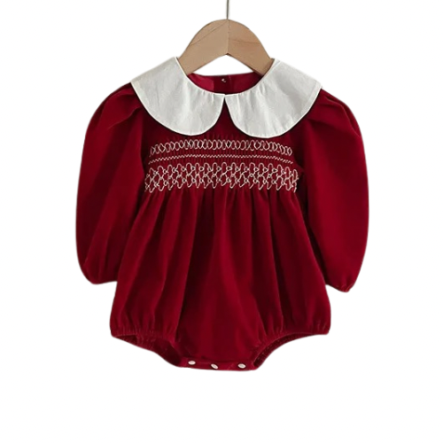 Velvet Smocked Christmas Romper